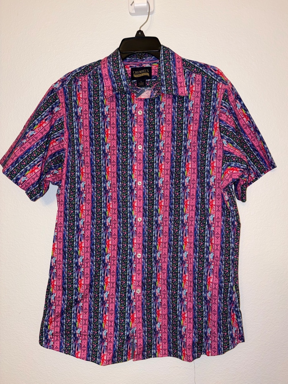 NWT Cremieux Premium Denim Floral Geometric Short Sleeve Button Up Shirt L